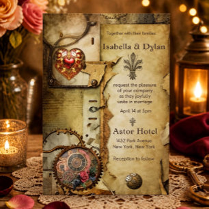 Vintage-Steampunk-Hochzeit   viktorianisch industr Einladung