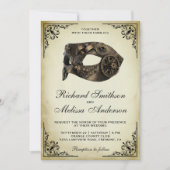 Vintage Steampunk-Karneval Masquerade Hochzeit Einladung (Vorderseite)