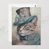 Vintage Steampunk-Katze in blauem Anzug Postkarte (Vorne/Hinten)