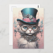 Vintage Steampunk-Katze in blauem Tophat Postkarte (Vorne/Hinten)