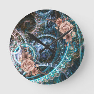 Vintage-Steampunk-ländliche Rose abstrakt Runde Wanduhr