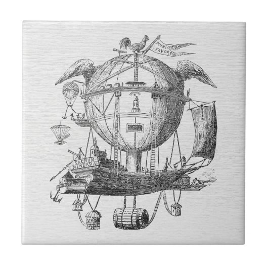 Vintage-Steampunk-Luftschiff-Keramikfliese Fliese (Vorderseite)