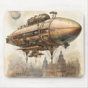 Vintage Steampunk-Luftschiff Kupfer-Blueprint Mousepad