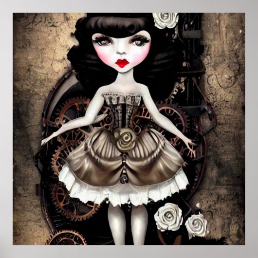 Vintage Steampunk-Puppe & Gears Poster (Vorne)