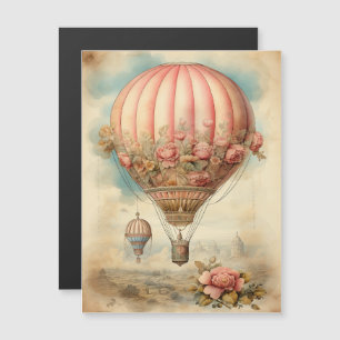 Vintage-Steampunk-Rosa-Blumen-Heißluftballon Magnetkarte