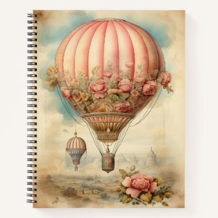 Vintage-Steampunk-Rosa-Blumen-Heißluftballon Notizblock
