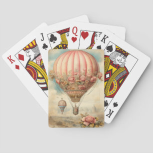 Vintage-Steampunk-Rosa-Blumenmuster-Heißluftballon Spielkarten