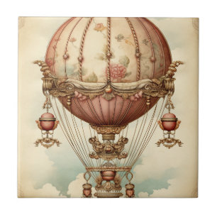 Vintage-Steampunk-Rosa-Heißluftballon Fliese