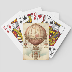 Vintage-Steampunk-Rosa-Heißluftballon Spielkarten