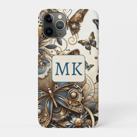 Vintage Steampunk-Schmetterlinge Mit Monogramm Case-Mate iPhone Hülle (Rückseite)