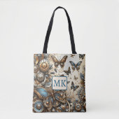 Vintage Steampunk-Schmetterlinge Mit Monogramm Tasche (Vorderseite)