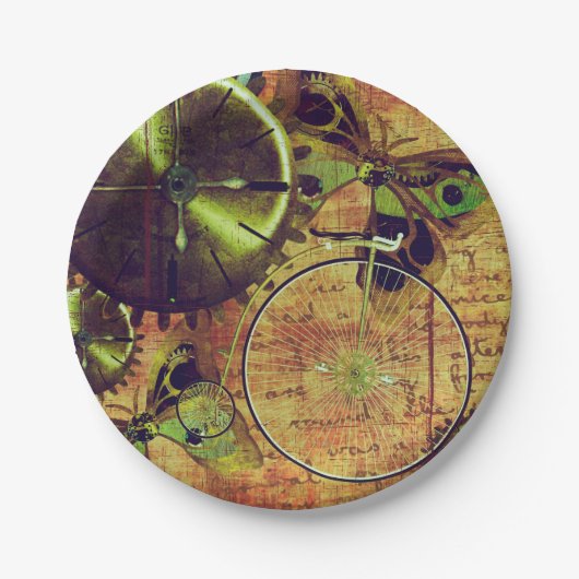 Vintage Steampunk Tapete Pappteller (Vorderseite)