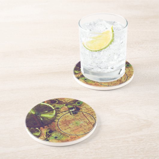 Vintage Steampunk Tapete Sandstein Untersetzer (Seite)