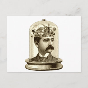 Vintage-Steampunk-Uhrwerk-Gehirn, Schnurrbart-Mann Postkarte