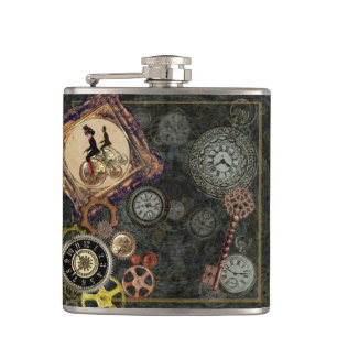 Vintage-Steampunk-Uhrwerk-mechanisches Muster Kuns Flachmann