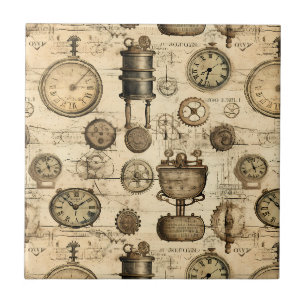 Vintage Steampunk-Uhrwerk-Pergament Braun Fliese