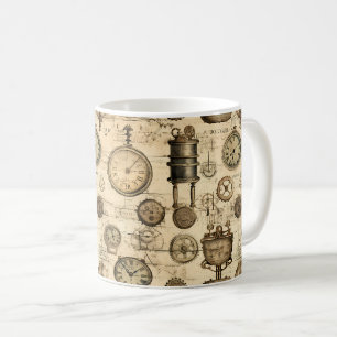 Vintage-Steampunk-Uhrwerk-Pergament Braun Kaffeetasse