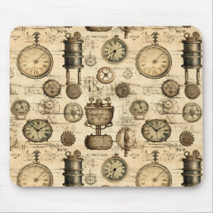 Vintage-Steampunk-Uhrwerk-Pergament Braun Mousepad