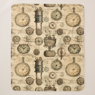 Vintage Steampunk-Uhrwerk-Pergament Braun Sherpadecke
