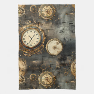 Vintage-Steampunk-Uhrwerk-Zahnräder Bronze Schwarz Geschirrtuch