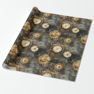 Vintage-Steampunk-Uhrwerkzahnräder Bronze Schwarz Geschenkpapier
