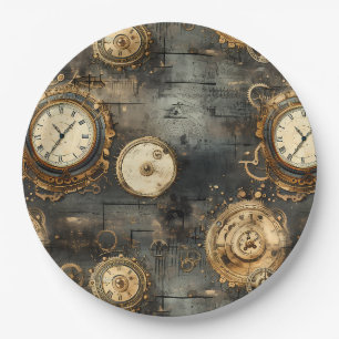 Vintage-Steampunk-Uhrwerkzahnräder Bronze Schwarz Pappteller