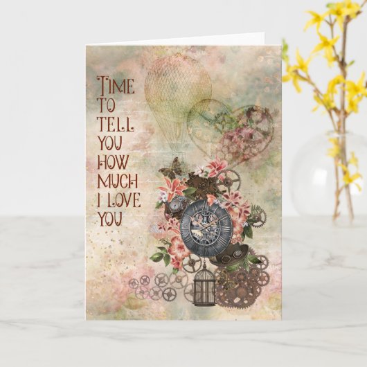 Vintage Steampunk-Valentinenkarte - Leere Karte (Gelbe Blume)