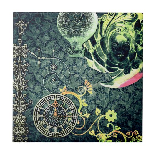 Vintage-Steampunk-Wallpaper Fliese (Vorderseite)
