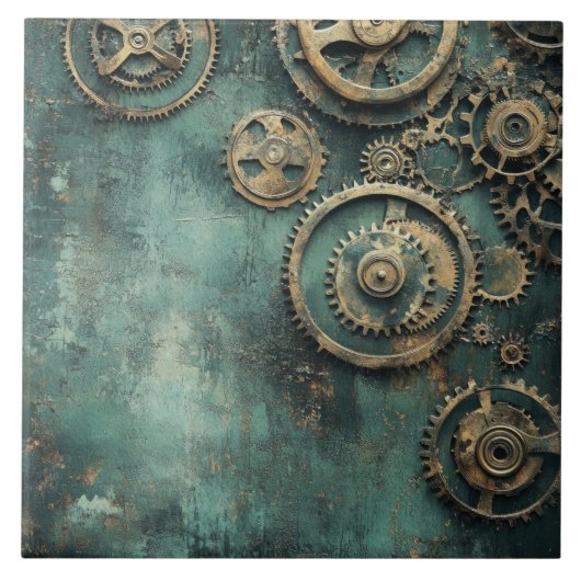 Vintage Steampunk Zahnräder & Uhrwerk Fliese (Vorderseite)