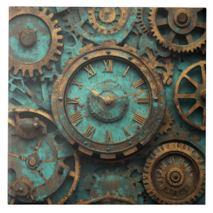 Vintage Steampunk Zahnräder & Uhrwerk Fliese
