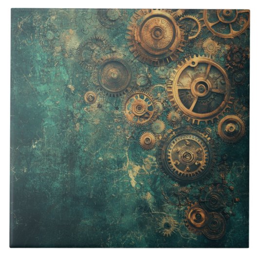Vintage Steampunk Zahnräder & Uhrwerk Fliese (Vorderseite)