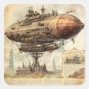 Vintage-Steampunk-Zeppelin (10) Quadratischer Aufkleber