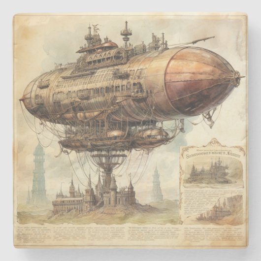 Vintage-Steampunk-Zeppelin (10) Steinuntersetzer (Vorderseite)