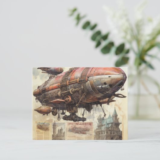 Vintage Steampunk Zeppelin (9) Postkarte (Stehend Vorderseite)