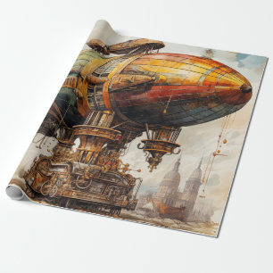 Vintage Steampunk-Zeppelin Geschenkpapier