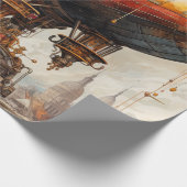 Vintage Steampunk-Zeppelin Geschenkpapier (Ecke)
