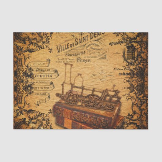 Vintage Steampunk Zug-Tapete Seidenpapier (Vorderseite)
