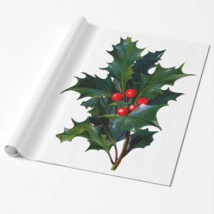 Vintage-Stechpalmen-Blatt-Beeren-Weihnachten Geschenkpapier