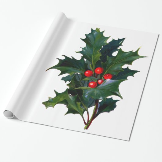 Vintage-Stechpalmen-Blatt-Beeren-Weihnachten Geschenkpapier (Ungerollt)