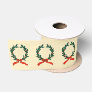 Vintage-Stechpalmenkranz Weihnachten Satinband