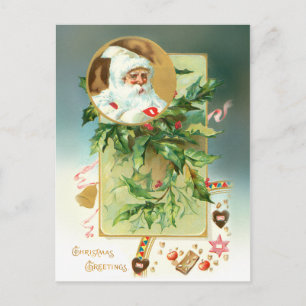 Vintage-Steineiche mit Santa-Einsatz und Gruß Feiertagspostkarte