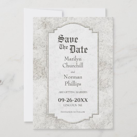 Vintage Steinhochzeit Save The Date (Vorderseite)