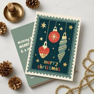 Vintage-Stempel Frohe Weihnachten Ornamente Salbei Folien Feiertagskarte