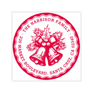 Vintage-Stempel-Weihnachtsglocken-Name-Rücksendead Permastempel