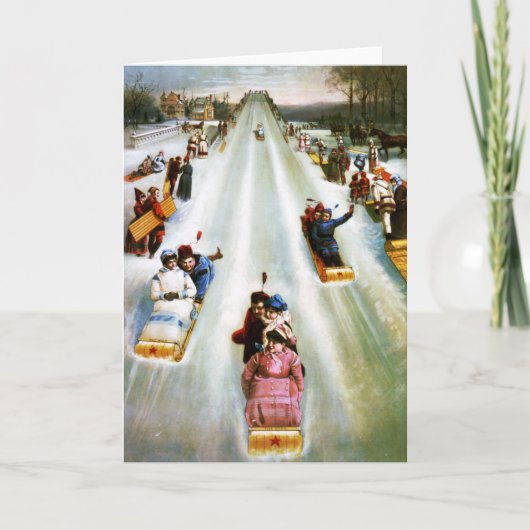 Vintage Stern Tobogganing Tageskarte Feiertagskarte (Vorderseite)