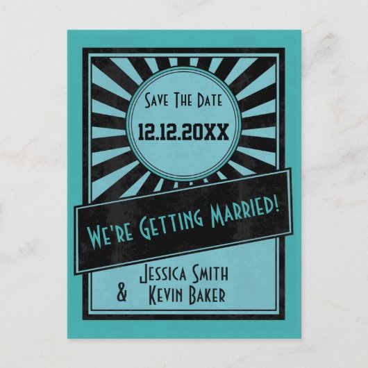 Vintage Sternexplosion Save the Date Postkarte (Vorderseite)