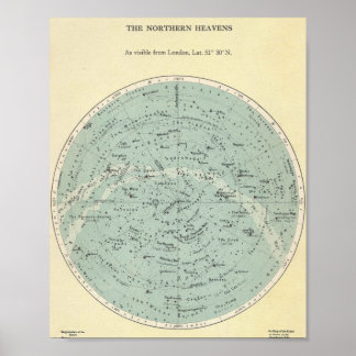 Vintage-Sternkarte - Der nördliche Himmel Poster