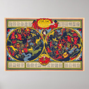 Vintage-Sternkarte Sternbilder Himmelsdiagramm Poster