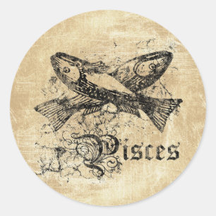 Vintage-Sternzeichen Fische Runder Aufkleber