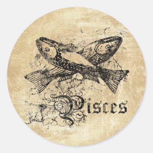 Vintage-Sternzeichen Fische Runder Aufkleber (Vorderseite)